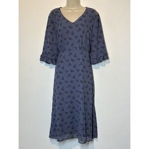 Orange Creek Blue With Velvet Floral Print Dress Cottagecore Prairie Boho Sz XL